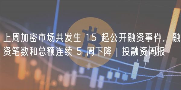 上周加密市场共发生 15 起公开融资事件，融资笔数和总额连续 5 周下降 | 投融资周报